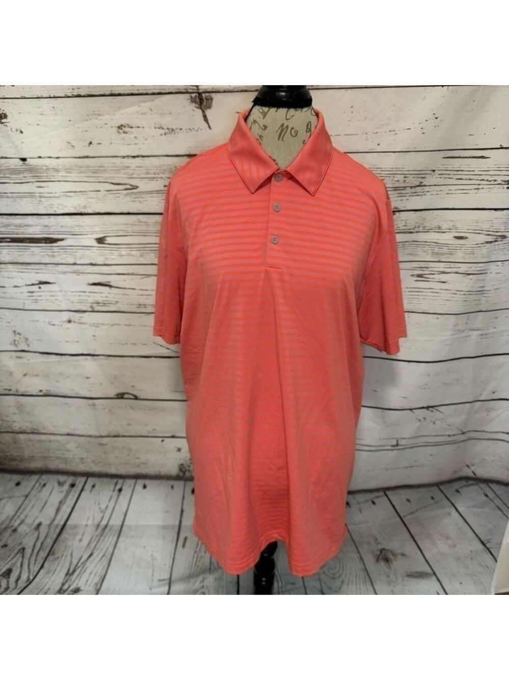Adidas Ultimate 365 2.0 Striped Polo Golf Shirt Coral Gray XL